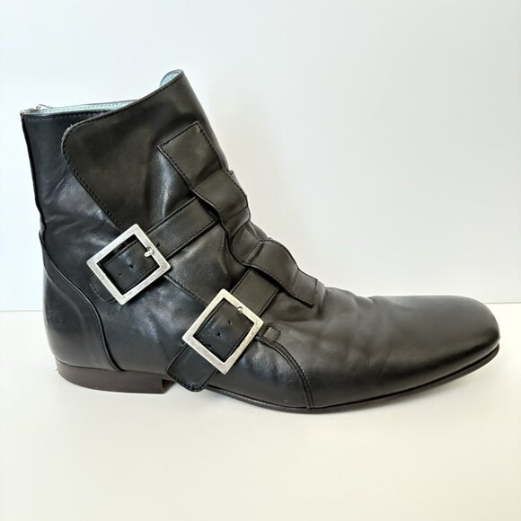 JOHN FLUEVOG Vintage Cassidy Boot Men Size 10 Slip-on Soft Black Leather - Picture 1 of 13